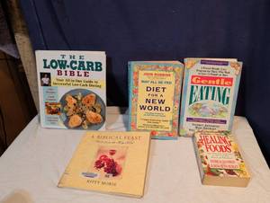 lot 293 image: Lot of 5 Health & Diet Books - Low-Carb Bible, Healing Foods, Gentle Eating & More