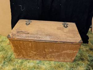 lot 328 image: Wood Storage Trunk with Decorative Metal Hardware