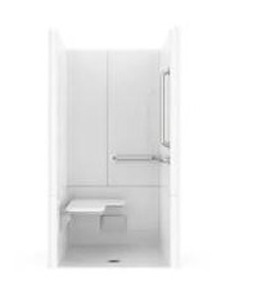 lot 7853 image: ADA Transfer Shower-Barrier Free 3 -Piece 36-in W x 37-in L x 77-in H Alcove shower kit (Center Drain) with Folding Seat Base and Wall Drain and Brushed stainless steel Hardware Included