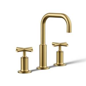 lot 15669 image: Kohler K-14406-3 Purist 1.2 GPM Widespread Bathroom Faucet - Vibrant Brushed Moderne Brass