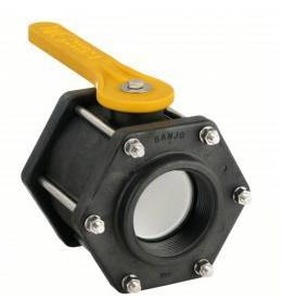 lot 15747 image: BANJO Manual Two-Way Ball Valve 3in Polypropylene FNPT x FNPT Three-Piece Lever