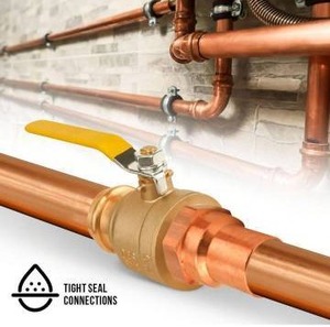 lot 15758 image: Brass Ball Valve with Yellow Handle for Copper Pipe