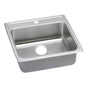 lot 15795 image: Elkay  18 Gauge Stainless Steel 22 x 22 x 6. 5 inch Single Bowl Top Mount Sink