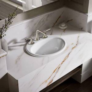 lot 67808 image: Kohler K-2905-8 Farmington 19-14  Oval Cast Iron Drop In Bathroom Sink - White