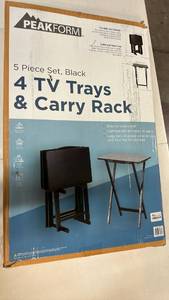 lot 2008 image: Peakform 5 Piece Black TV Trays and Carry Rack Set