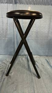 lot 2037 image: Black Metal Folding Stool with Round Seat