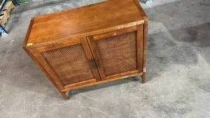 lot 3012 image: Mid-Century Modern Wood Cabinet with Cane Webbing Doors