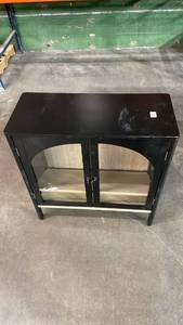 lot 3013 image: Black Wood Glass Door Cabinet