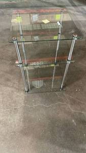 lot 3020 image: Glass 3-Tier Display Stand with Chrome Frame
