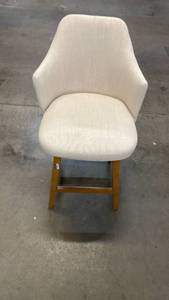 lot 3025 image: Modern Upholstered Swivel Chair with Wooden Base