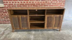 lot 8006 image: Dark Brown Entertainment Console with Fluted Doors