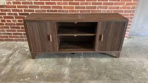 lot 8007 image: Mid Century Modern Dark Wood Media Console TV Stand