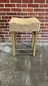 lot 8017 image: Wicker Bar Stool with Wood Frame