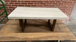 lot 8019 image: Stone Top Coffee Table with Wood Base