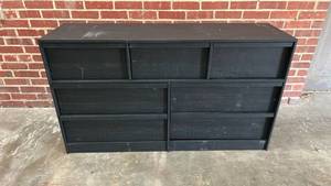 lot 8020 image: Black Wood Grain 7-Drawer Dresser with Full Length Handles
