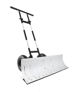 lot 100 image: Galvanized Blade 2-Wheel Snow Pusher w Adjustable Handle - 36in - Retail $100