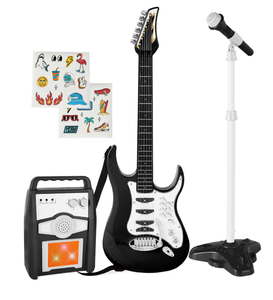 lot 105 image: Kids Electric Guitar Toy Play Set w 6 Songs, Microphone, Amp (Black) - Retail $48