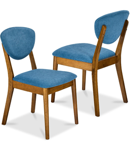 lot 107 image: 2-Piece Mid-Century Modern Wood &Upholstered Dining Chair Set (WalnutOcean Blue) - Retail $110