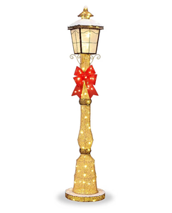 lot 109 image: Pre-lit 6ft Christmas Lamppost Decoration with Lighted Bow (see description & photos) - Retail $110