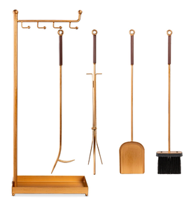 lot 111 image: 5-Piece Modern Contemporary Indoor Outdoor Fireplace Antique Tool Set - Retail $55