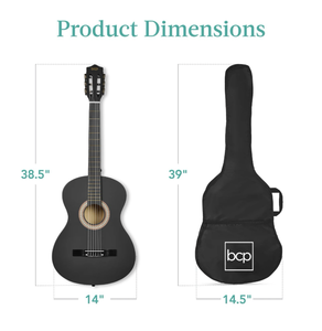 lot 112 image: Beginner Acoustic Guitar Set w Case, Picks, Extra Strings - 38in(see description and photos) - Retail $70