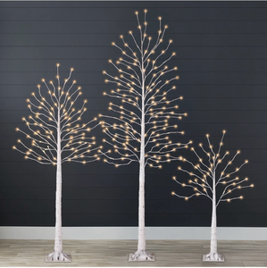 lot 113 image: Set of 3 Lighted Twig Birch Trees, 4ft, 6ft, 8ft w 300 2-in-1 LEDs - Retail $120