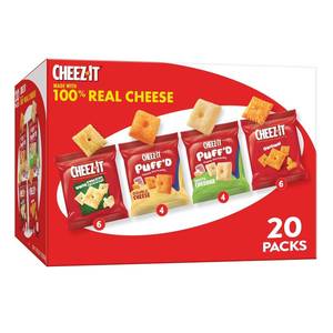 lot 6123 image: Cheez-It Cheese Crackers, Baked Snack Crackers, Office and Kids Snacks, Variety Pack, 17.72oz Box (29 Pouches) BB February 2026