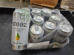 lot 6127 image: Steaz Zero Calorie Green Half and Half Tea -10- 16 oz Cans. BB June 26 2026