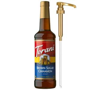 lot 6134 image: Torani Brown Sugar Cinnamon Coffee Syrup, Flavored Syrup for Drinks, Pump Included, 25.4 Fl Oz. BB August 31 2027