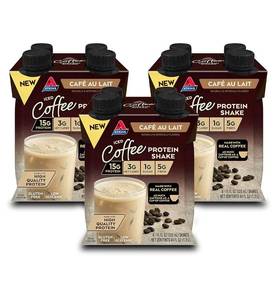 lot 6146 image: Atkins Caf  au Lait Iced Coffee Flavored High Protein Shake, Low Sugar and Low Carb, Keto Friendly, Ready to Drink Protein Drink, Gluten Free, 12 Count. BB 6 18 2026