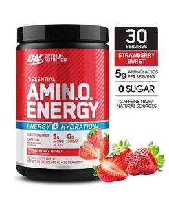 lot 6164 image: Optimum Nutrition Amino Energy Powder Plus Focus, Electrolytes, Juicy Strawberry, 30 Servings - 10.05 oz. BB 2027