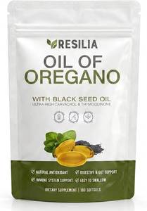 lot 6174 image: Resilia Softgels with Black Seed Oil 6000mg   Premium Grade Oregano Oil Capsules for Immune & Digestive Support   Non-GMO, Gluten-Free Softgels   Natural Herbal Wellness Supplement (180 Count) BB December 2027