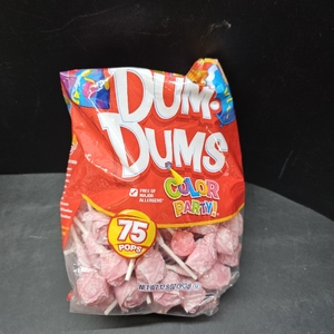 lot 6180 image: Dum Dums Color Party Lollipops Pink Bubble Gum Flavor 12.8 Oz 75 Count Bag BB 325