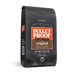 lot 6184 image: Lot of 3 Bags Bulletproof Original Medium Roast Ground Coffee,100% Arabica Coffee, Clean Coffee Tested for Toxins, Sustainably Sourced, 12 Ounces. BB March 2025