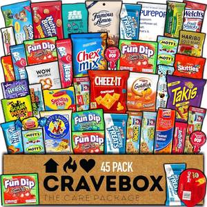 lot 6200 image: CRAVEBOX Snacks Box Variety Pack Care Package (45 Count) Treats Gift Basket Adults Kids BB February 2024. OMG SOOO Many Treats and Snacks