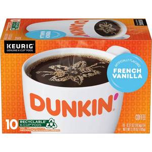 lot 6217 image: Lot of 8  Dunkin  French Vanilla Artificially Flavored Coffee, Keurig K-Cup Pods, 10 Count Box. BB January 2026. 80 Total TASTY Cups