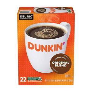 lot 6222 image: Lot of 6 Dunkin Original Blend Coffee, Medium Roast, 22 K-Cup Pods. BB October 2025. 132 Total 