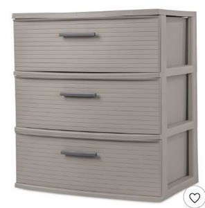 lot 6 image: 3 Drawer Wide Tower Gray Plastic Storage Drawers