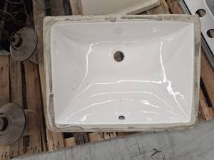 lot 10 image: White Ceramic Undermount Bathroom Sink, Approximately 20.25x15