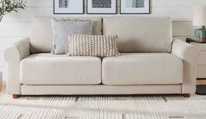 lot 60 image: Better Homes And Gardens Owen 87.6 Inch Rolled Arm Sofa, Effie Linen- Retail $ 698