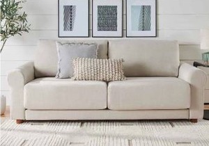 lot 61 image: Better Homes And Gardens Owen 87.6 Inch Rolled Arm Sofa, Effie Linen- Retail $698