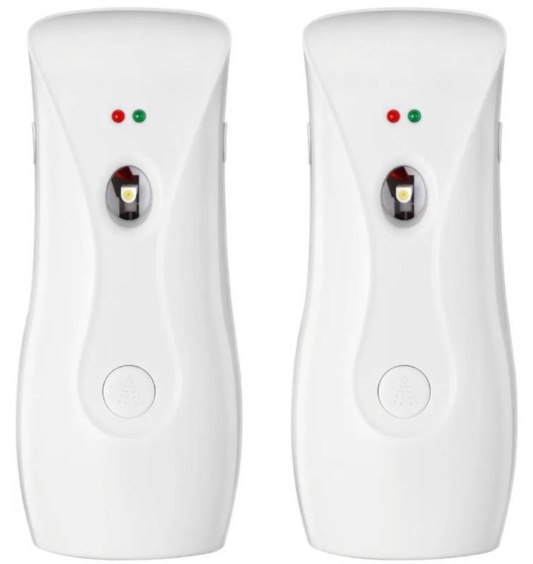 lot 46166 image: Automatic Air Freshener Dispensers (2-Pack), Aerosol Spray Machines, Wall Mounted or Freestanding, Adjustable Timer for Scent Release in Bathroom, Office, Commercial & Home �� White - Retail $27