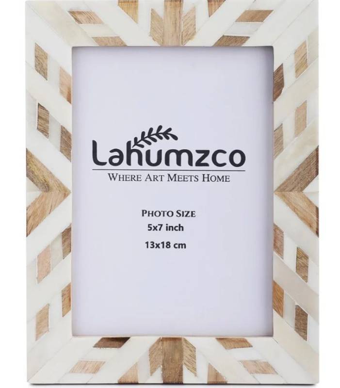 lot 46173 image: Handmade Picture Frame Chevron Art Inspired Vintage Table-TopWall D�cor With Real Glass Boho Photo Frames (5x7 Inches, Tribal Wood) - Retail $20