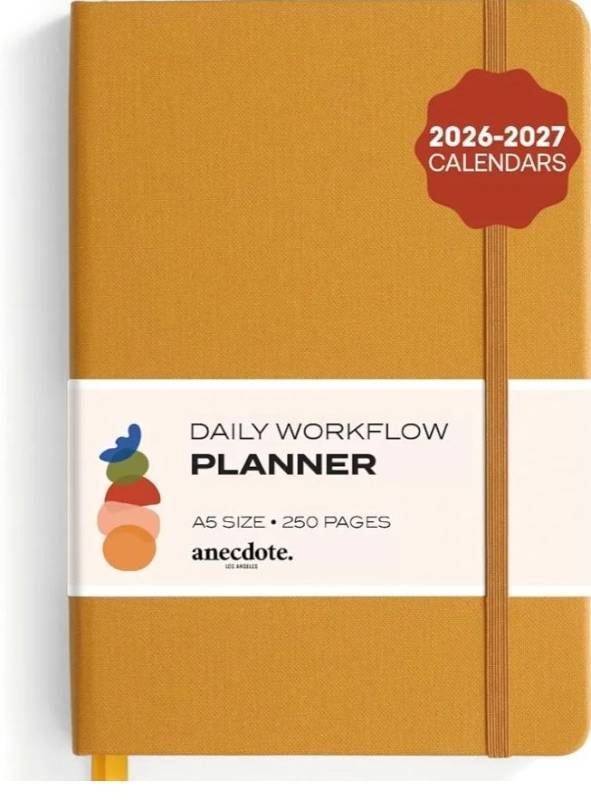 lot 46305 image: Anecdote Daily Planner w 2026-2027 Calendar  Start Anytime 26 Weeks Undated  1 Page per Day  8.5 x 5.2  Hardcover To-Do List Organizer, Plan Your Success, Achieve Productivity Goals (Mustard) - Retail $25