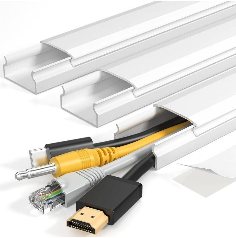 lot 46346 image: TV Cord Hider, 42in Cord Cover, Large Cable Hider, Wire Covers for 4 Cords, Cable Raceway Wire Hider, Wire Hiders for TV on Wall, Cable Cover Cord Concealer, W1.18in H0.6in - Retail $9
