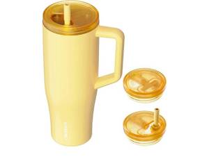 lot 46399 image: 40 oz Tumbler with Handle and Hidden Straw, 100% Leak Proof Water Cup with Handle, Insulated Water Bottle for Travel, Mom, Nurse, Teacher, Student, Butter Yellow - Retail $26