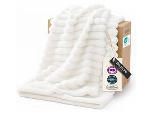 lot 46401 image: Bedsure GentleSoft White Throw Blanket for Couch - Graduation Gifts Teacher Birthday Gifts for Women Mom Her Girls, Cozy Fleece Blanket for Sofa Bed Living Room Home Decor, Off White, 50x60 Inchess - Retail $14