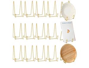 lot 46403 image: 12 Pcs Book Stands for Display Metal Picture Frame Stand Book Plate Picture Holder Easels Photo Holder for Decorative Display(6 Inch,Gold) - Retail $24