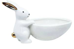 lot 46408 image: Easter Bunny Candy Dish, Porcelain White Gold Rabbit Bunny Decor Figurines Candy Bowl Snack Serving Bowl Decorative Dessert Bowl Nut Dish for Party Table Decoration - Retail $19