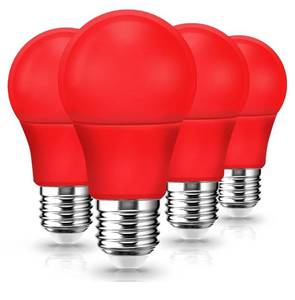 lot 46409 image: LED Red Light Bulb, A19 9W (60W Equivalent) Red Colored Christmas Light Bulbs Outdoor Indoor, E26 Base for Christmas Party Decor, New Year, Porch Lights, Home Lighting, Wedding, Bar, Not-dimm, 3 Pack - Retail $9